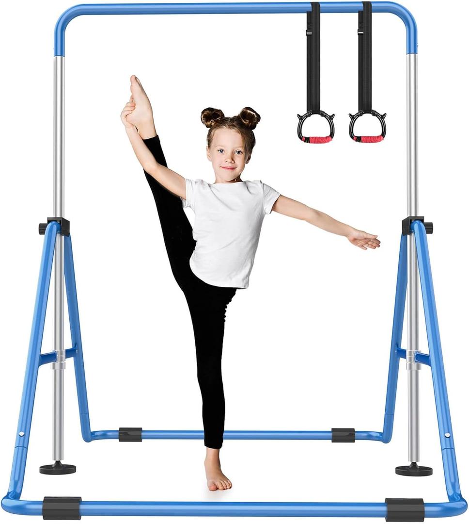 Foldable Gymnastics Bar, 5-Height Adjustable Gymnastic Bars for Kids at Home,Robust & Stable for Indoor/Outdoor Using,Weight Limit 140LBS