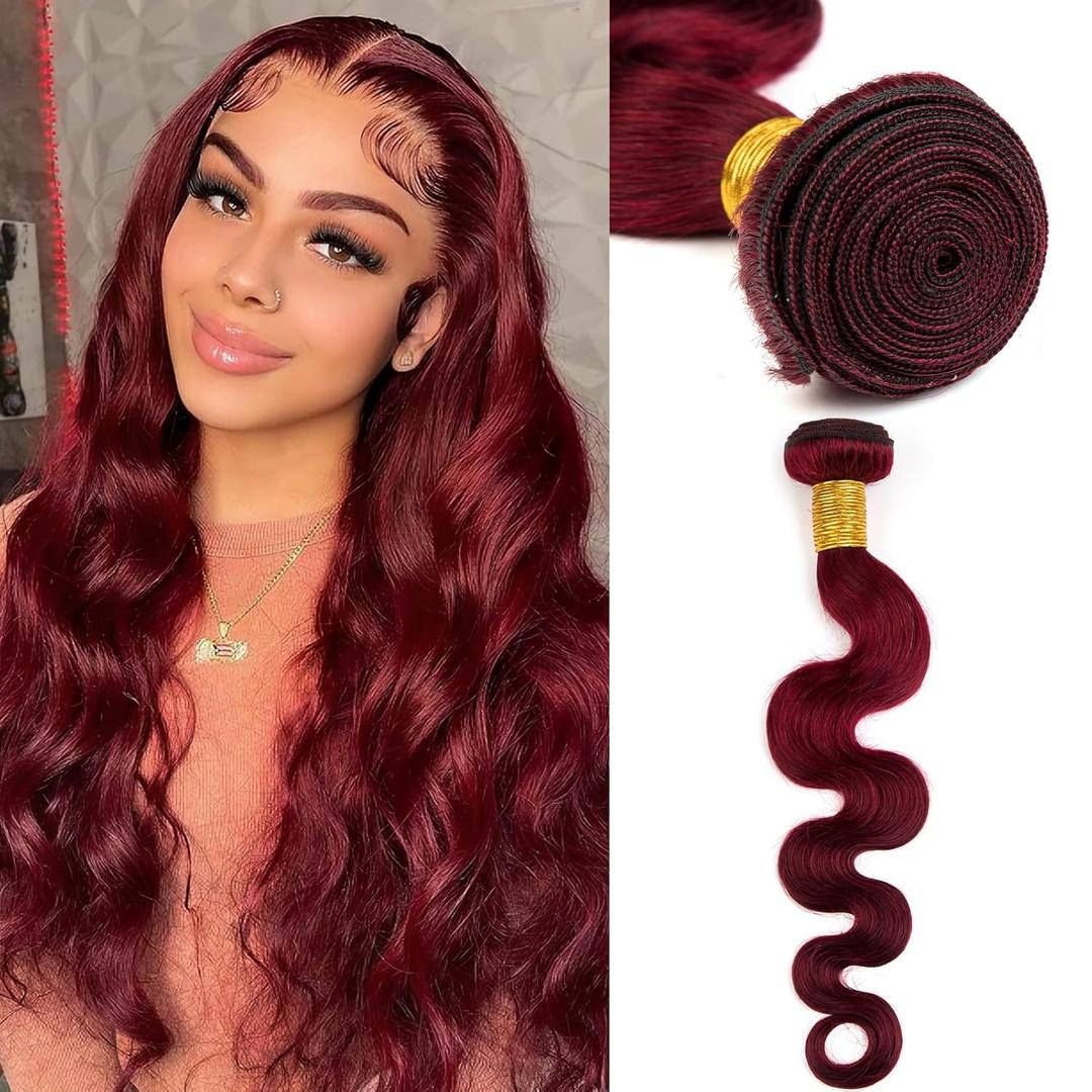Human Hair Bundles Body Wave Burgundy Red, 16 Inch - 1 Bundle, Antousha Body Wave Bundles Human Hair 12A Brazilian Virgin Wavy Hair Bundles for Women