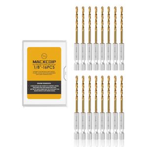 Hex Shank Drill Bit Set, 16Pcs 1/8" HSS Titanium Twist Drill Bit for Sheet Metal, Wood, Plastic, Quick Change Design