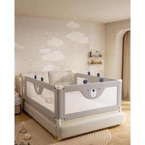 Baby Bed Rail Guard for Toddlers, Reinforced 74.8in Toddler Bed Rails for Twin, Full, King Bed with Height Adjustable, Extral Tall Child Safety Side Railing Guards/Bedrail for Kids, Grey Bear, 1 Side, 1 Side 74.8"Lx28"H