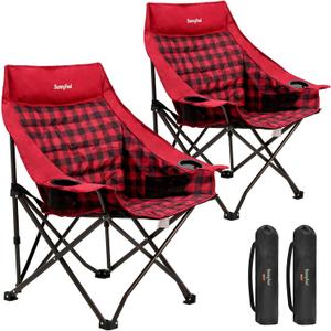 SUNNYFEEL 2 Pack Padded Oversized Camping Chairs for Adults, Heavy Duty Portable Folding Chair with Carry Bag, Side Pockets & Cup Holder, Supports 300 lbs, for Tailgating Hiking Picnic Backyard