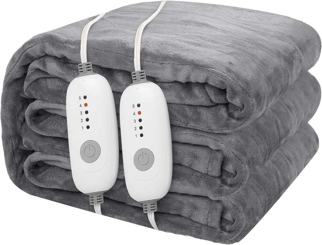 Comfortable and Warm Blanket, Slightly Long Plush Electric Blanket, Suitable for 84"x90"Families(01-Light Grey)