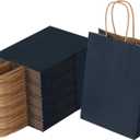 Joybe 100 Pack 5.95x3.25x8 Inch Small Navy Blue Paper Bags with Handles Bulk, Kraft Paper Gift Bags for Birthday Party Favors Grocery Retail Shopping Business Goody Merchandise Craft Blank Sacks