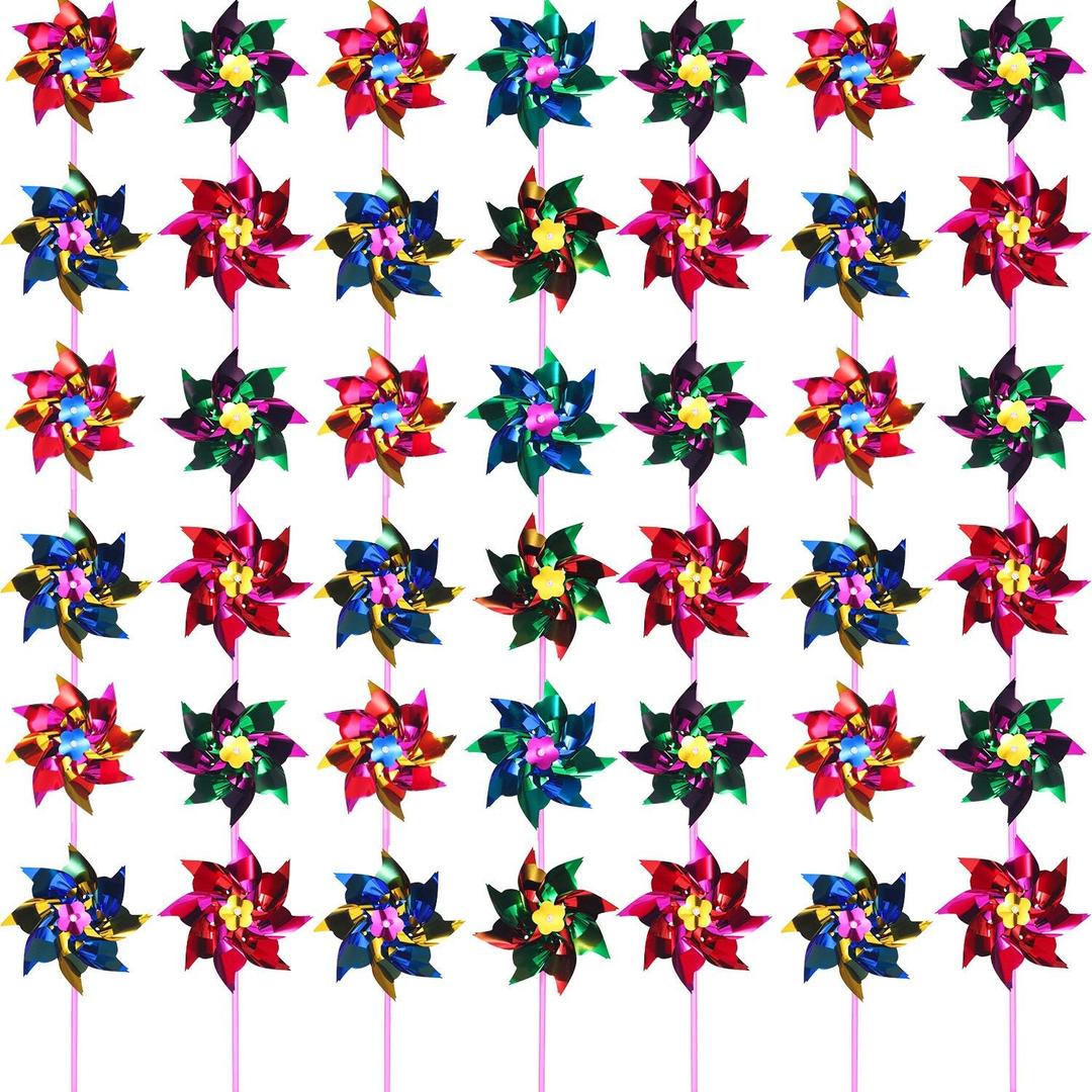 50 Pcs Plastic Rainbow Pinwheel, Party Pinwheels DIY Lawn Windmill Set for Teenagers Toy Garden Party Lawn Decor, Assorted Color