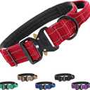 Tuff Pupper Tactical Dog Collar | Heavy Duty 1.5" Wide Ballistic Nylon | Training Control Handle | Quick-Release Metal Buckle | Reflective Bands | ID Tag Holder | Padded Inner Lining (Red, Medium)