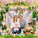 Easter Photo Backdrop for Photography, Spring Rustic Barn Door Theme Backdrops for Photoshoot, Bunny Eggs Green Easter Family Party Decorations 7x5ft