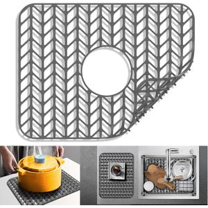 JIUBAR Sink Protectors for Kitchen Sink 12" 13" 16" 18" 19" 24" 26" 28" 29" 30" Silicone Sink mat| Silicone Kitchen Sink Mat Grid for Bottom of Farmhouse Stainless Steel(16.2"x 12.5"Gray)
