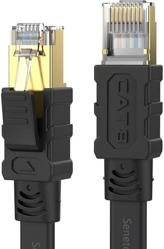 Senetem Cat 8 Ethernet Cable 20FT, High Speed 40Gbps 2000Mhz Flat Internet Network Patch Cord, RJ45 Shielded Outdoor&Indoor LAN Cable, Compatible for Gaming, PC, PS5/4/3, Xbox, Modem, Router