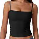 QINSEN Women's Double Lined Basic Tank Top Adjustable Spaghetti Straps Sleeveless Camisole Shirts, L