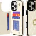 Wallet Case for iPhone 16 Pro with Card Holder, Ring Kickstand Card Slots Leather Case with Double Magnetic Clasp Shockproof Phone Cover 6.3 Inch 2024, Beige