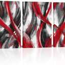 Visual Art Decor Red Abstract Geometric Wall Art Red Lines Painting, Framed Canvas Wall Art 16x24 inch x 3 Pieces