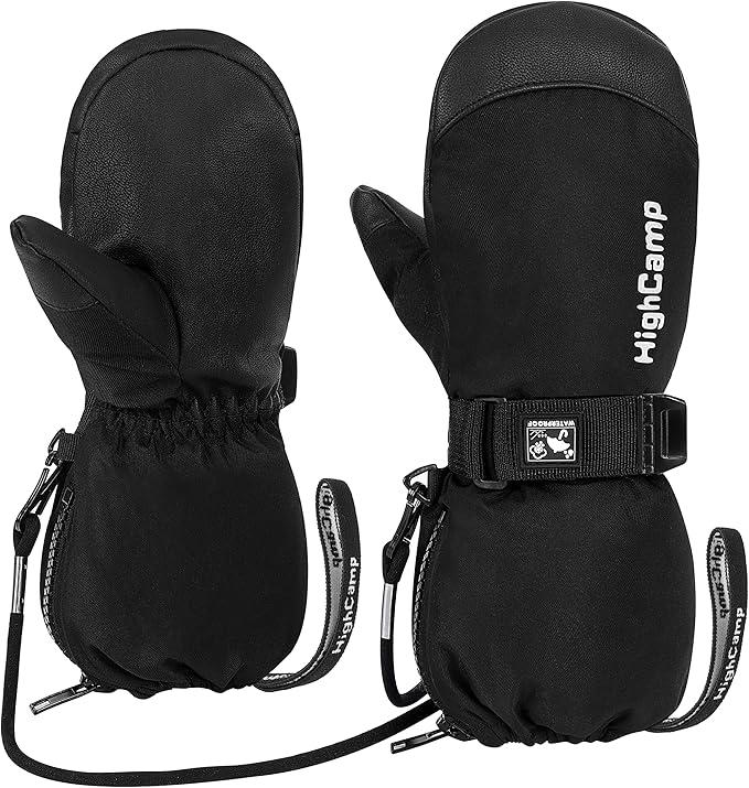 Kids Long Cuff Winter Snow Ski Mitten with Zipper Waterproof Gloves for Toddler Boys Girls Size XS