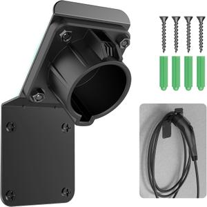 EV Charger Holder for SAE J1772 - Heavy Duty Wall Mount Bracket with Cable Organizer, Universal J1772 Plug Holder for Electric Vehicle Charging Stations, Garage, Parking Lot (Includes Screws)