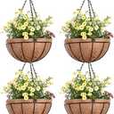 EIMQUVW Outdoor Metal Hanging Planters Basket (4pack, 14 inch) Hanging Baskets for Plants Chain Round Wire Plant Holder with Coco Fiber Liners for Garden, Patio, Deck, Porch