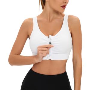 Zip Front Closure Surgical Sports Bra, Post Breast Surgery Mastectomy Compression Nursing Bra with Removable Pads (XX-Large, White)
