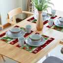 Christmas Placemats Set of 4 - Xmas Bells Place Mat 12x18 Inch Buffalo Plaid Pinecone Table Mat for Party Kitchen Dining Home Holiday Party Decor