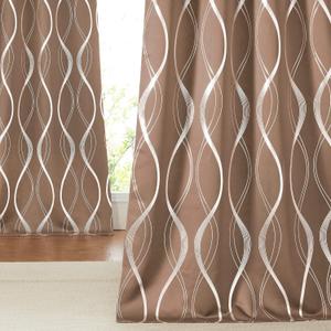 NICETOWN Blackout Curtains Panels for Living Room, Sound Reducing Thermal Insulated Wave Line Foil Print Design Blackout Curtains for Patio Sliding Glass Door (2 Panels, 52 x 84 Inch, Cappuccino)