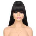 G&T Wig Yaki Drawstring Ponytail Extension with Bangs - Long Yaki Straight Clip in Ponytails Extension for Black Women Synthetic Hairpiece for Daily Party Use (1B, 24 inch)
