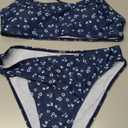 SOLY HUX Women's 2 Piece Bathing Suit Floral Print High Waisted Scoop Neck Cute Bikini Set Beachwear Dark Blue Floral Small