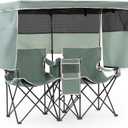 Double Beach Chair with Canopy Shade Oversized Camping Chairs with Canopy, Cooler Bag & Cup Holder Folding Loveseat for Camp Fishing Beach, Standard
