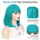 Short Bob Wig with Bangs Teal Blue Wig Bluish Green Wig Colored Wigs Heat Resistant Synthetic Mermaid Wig Party Cosplay Wigs for Women