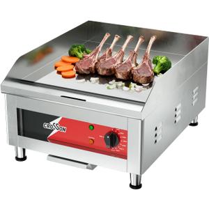 CROSSON 16"*16" Electric Chrome Plated Griddle,Commercial Countertop Flat Top Griddles with Non-Stick 2/5" Thick Iron Cooking Plate for Restaurant and home use-120V/1750W,Spatula Included
