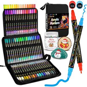 Betem Acrylic Paint Markers Pens, Dual Tip 72 Colors Premium Paint Pens Acrylic Markers for Wood, Fabric, Canvas, Stone, Rock Painting, Glass, Ceramic Surfaces, DIY Crafts Making Art Supplies with Bag