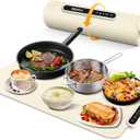 FOHERE Food Warming Mat, Fast Heating Electric Warming Tray with 3 Level Temperature, Roll-up Food-Grade Silicone Heating Pad, 3H Auto Shut-Off, Portable Food Warmer for Parties Buffet Home, White