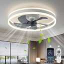 Low Profile Ceiling Fans with Lights and Remote,19.7in Flush Mount LED Dimmable Ceiling Fan,Pure White Fandelier Ceiling Fan for Bedroom.
