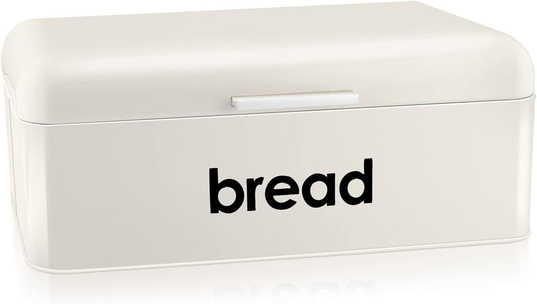 E-far Vintage Bread Box for Kitchen Countertop, Cream Metal Bread Storage Container Retro Bread Bin for Pastries/Loaves/Dry Food, Large Capacity & Modern Design (16.7 x 9 x 6.4) 