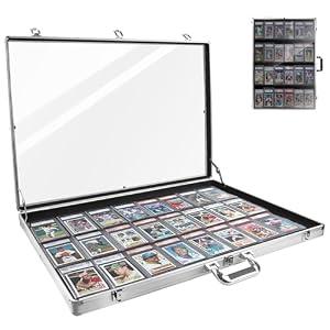 Card Show Display Case Aluminum, Trading Card Display Case Suitable for Sports Card/ TCG/ Jewelry Collection, Silver 24 in X 20 in, 1-Year Coverage