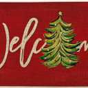 Artoid Mode Red Xmas Tree Christmas Welcome Doormat, Winter Home Decor Low-Profile Switch Rug Door Mat Floor Mat for Indoor Outdoor 17x29 Inch