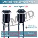 5pcs 12mm Latching Push Button Switch Raised Head ON-Off Normally Open with Pre-soldered Cable Aluminium Alloy Shell 12V 24V 36V 110V Waterproof IP66 Without LED (Black)
