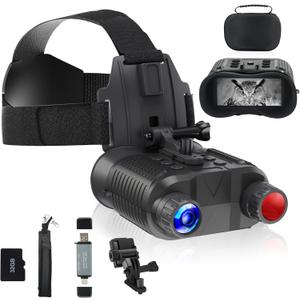 Head-Mounted Night Vision Goggles - lovpo Rechargeable Digital Infrared Night Vision Binoculars 1312FT 2.7" Screen Night Vision Goggles with Head Strap &32GB SD card and Card Reader for Hunting,Adults