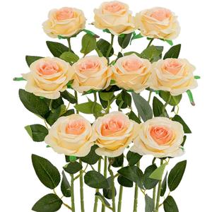 Luyue 10PCS Artificial Roses Flower with Stems Slik Fake Flowers Bouquet Realistic Long Stem Faux Rose for Valentines Day Wedding Home Decor