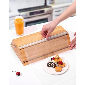 Summidate 3 in 1 Wrap Organizer with Cutter for Aluminum Foil, Plastic Wrap and Wax paper,Trapezoidal Design Bamboo Wrap Dispenser,Idea for Kitchen Organization and Storage -Fits 12" Rolls