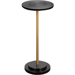 Drink Table, Small Pedestal Side Table with Wooden Carved Top for Living Room, Bedroom, Small Space, Gold and Black