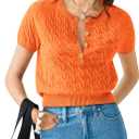 Yousify Summer Tops for Women 2024 Round Neck Short Sleeve Tunics Fashion Trendy Orange S