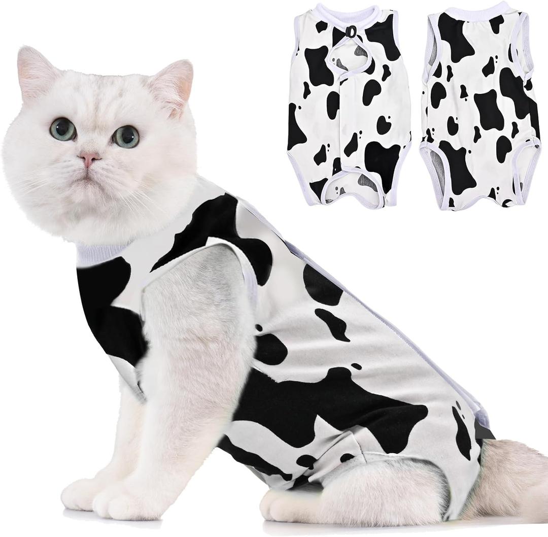 Avont Cat Recovery Suit - Kitten Onesie for Cats After Surgery, Cone of Shame Alternative Surgical Spay Suit for Female Cat, Post-Surgery or Skin Diseases Protection -Cow(L)