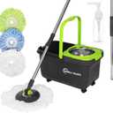 SIMPLI-MAGIC 360 Spin Mop and Bucket with Wringer  3 High-Absorbent Microfiber Washable Heads, Soap Dispenser  Spinning Mop and Bucket Set for All Types Floor Cleaning (Black/Green)