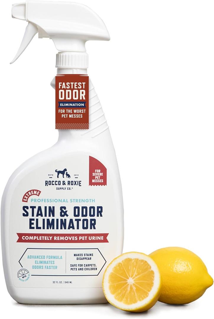 Rocco & Roxie Extreme Stain & Odor Eliminator for Strong Odor, Pet Urine Enzyme Cleaner Destroyer, Stain Remover, Dog Poop and Cat Pee, Enzymatic Carpet Cleaner Spray for Home, Puppy Potty Training