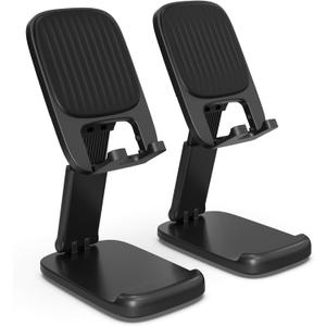 2 Pack Cell Phone Stand for Desk, iPad Stand [Height Adjustable & Upgraded Stable Base] Foldable & Non-Slip Silicone Pad Phone Holder, iPhone Stand for All Smartphones, iPad | Office Desk Accessories