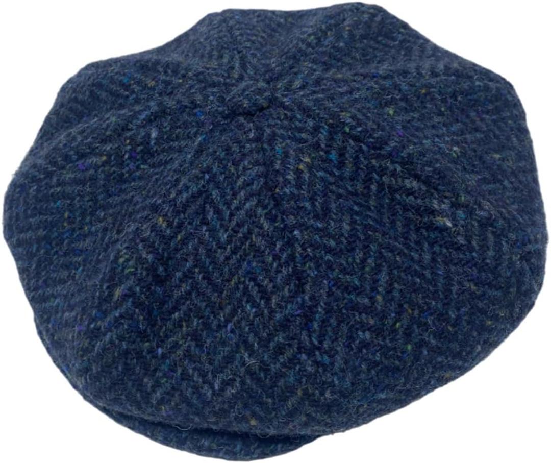 Hanna Hats Men's Donegal Tweed 8 Piece Cap Newsboy Cap (Large, Teal & Navy Herringbone)