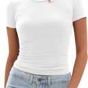 Darong Womens Basic T Shirts Summer Outfits Crew Neck Short Sleeve Back Cut Out Crop Tops Slim Fit Tees Y2k Clothing (White)