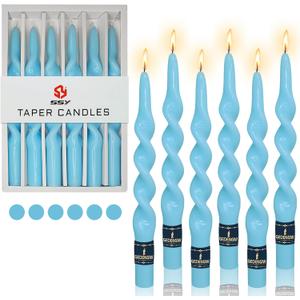 Spiral Taper Candle Twist Candlesticks, Gedengni 10inches Long Tapered Candle Blue Candle Sticks Colorful Twisted Candles for Wedding Home Dinner Party Women Gift, Pack of 6 (1D6P-BLUE) (9.8INCH)