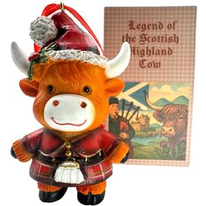 Highland Cow Ornament Scottish Christmas Tree Decoration Cattle with Kilt and Santa Hat Scotland Souvenir Holiday Home Decor