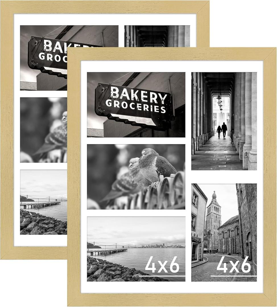VIOLABBEY 11x14 Collage Picture Frames 2Pack, Fit Five 4x6 Photos with Mat or One 11x14 Pictures without Mat for Wall or Tabletop, Picture Frames Collage Wall Decor ,4x6 Picture Frame Collage with Stand Gold