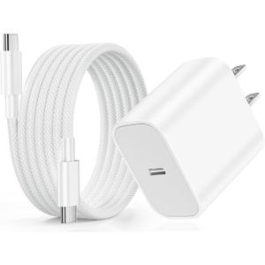 USB C Fast Charger for iPad Pro 13/11/12.9 inch, iPad A16/10th Generation, iPad Air 13/11 inch/5th/4th/Mini, 20W Type C iPad Charger Fast Charging with 6FT Woven USB C to USB C Charging Cord Cable