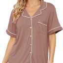 Womens Pajama Sets Short Sleeve Sleepwear Soft Button Down Nightwear Lounge Pj Set XS-XXL (Brown, M)