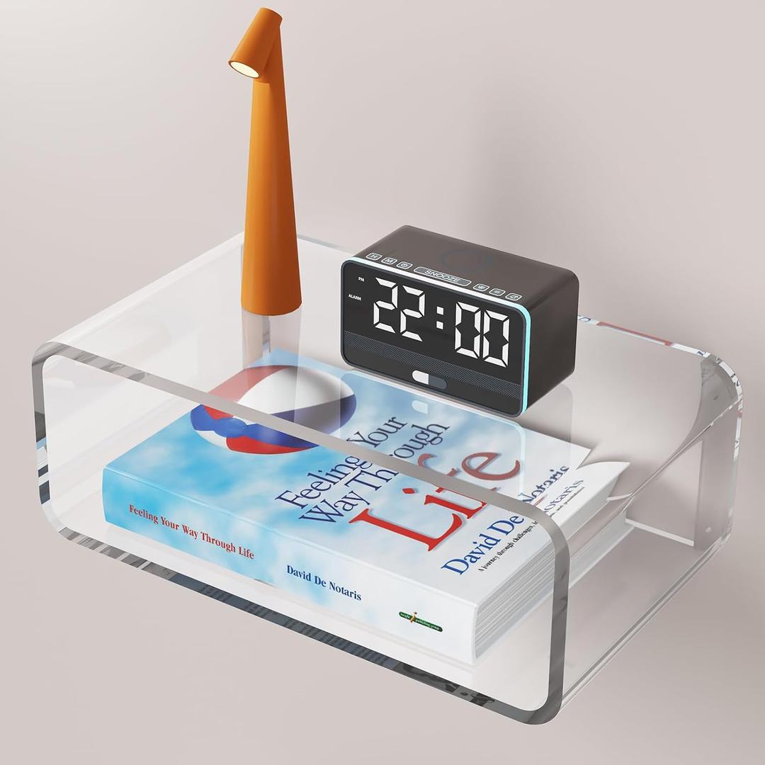 Acrylic Transparent Floating Nightstand - Wall-Mounted Modern Bedside Table, Ultra Minimalist Invisible Design, Space-Saving Clear Acrylic Shelf with Stunning Floating Effect for Bedroom,Office,etc., X-Large